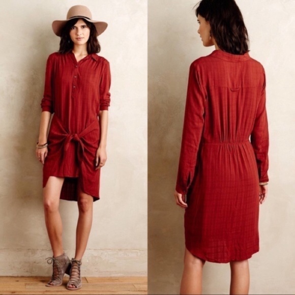 MAEVE RUST BLOOMSBURY TIE SHIRT DRESS - Picture 1 of 7
